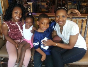 Josh with his mother Vera (right) and his sisters at a marrow drive in Dallas TX